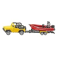 SIKU 1658, Jeep with Boat, Metal/Plastic, Yellow/Red, Removable Trailer, Floatable Boat