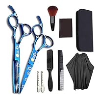 JIESENYU high-end Professional Hairdresser 6-inch Hairdressing Scissors 440C Steel Hair Salon Electroplating blue1 (5.5 Set3)