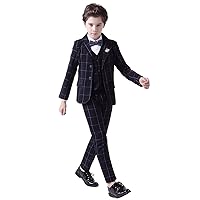 Boys' Plaid Three Pieces Suit Single Breasted Tuxedos Birthday Formal Party Pageboy
