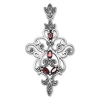 Ornate Oxidized 925 Sterling Silver Pendant Necklace Marcasite Garnet Jewelry Gifts for Women