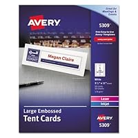 AVERY Large Embossed Tent Card, White, 3 1/2 x 11, 1 Card/Sheet, 50/Box