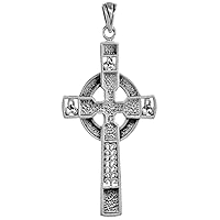 Large 2 1/4 inch Sterling Silver Celtic Cross Necklace High Cross for Men Diamond-Cut Oxidized finish available with or without chain