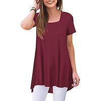 POPYOUNG Plus Size Women's Summer Casual T-Shirt Short Sleeve Square Neck Tunic Tops for Leggings