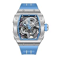 Haofa Skeleton Mechanical Watch for Men, 3D Carved Dragon Sapphire Waterproof Luminous Automatic Watch, 80H Power Reserve Luxury Men's Watch 1968A