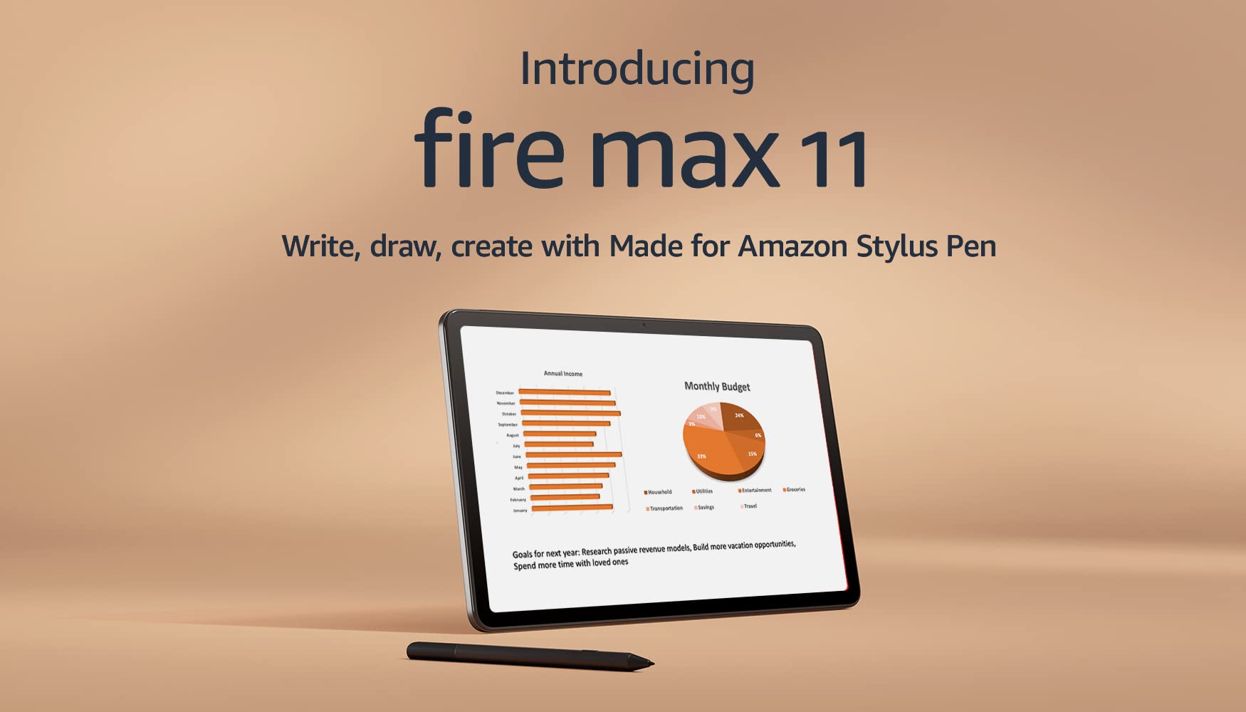 Introducing Amazon Fire Max 11 tablet and Stylus Pen bundle, handwrite notes or doodle ideas anywhere, 64 GB, Gray