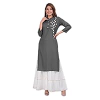 Women's Long Kurti With Sharara Dress Suit Tunic Party Wear Maxi Grey Color Plus Size