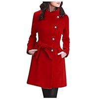 Womens Winter Coats,Womens Trench Coat Notch Lapel Open Front Belted Mid Long Pea Coat Cardigan Winter Warm Wrap Wool Fleece Coat Outwear