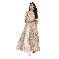 Anas Exports Beige Net Floor Length Stitched Gown With Satin Pants wedding lehenga gown