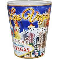 Las Vegas Nevada Blue and Gold Letters Collage Shot Glass CTM