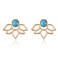 Lotus Jewelry Stone Ear Stud Fashion Earrings Hollow Flower Stud Earrings (Gold)