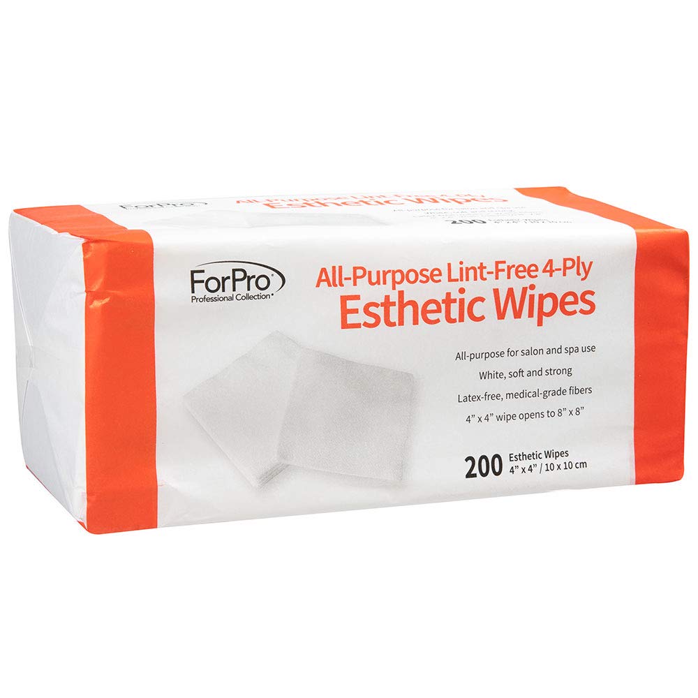 ForPro All-Purpose Lint-Free 4-Ply Esthetic Wipes, for Salon and Spa Use, Soft, Strong and Durable, Latex-Free, Medical-Grade Fibers, 4” x 4”, 200-Count (Pack of 6)
