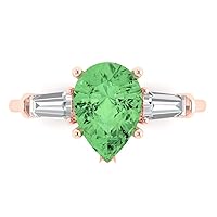 Clara Pucci 2.47ct Pear Baguette cut 3 stone Solitaire with Accent Light Sea Green Simulated Diamond designer Modern Ring 14k Rose Gold