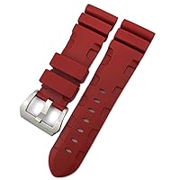 Rubber Watchband 22mm 24mm 26mm Silicone Watch Strap for Panerai Submersible Luminor PAM Waterproof Bracelet (Color : Red pin, Size : 26mm Silver Buckle)