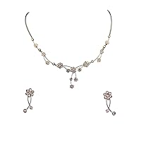 Faship Gorgeous Rhinestone Crystal Floral Necklace Earrings Set