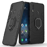LuluMain Compatible with Huawei P Smart (2019) Case, Metal Ring Grip Kickstand Shockproof Hard Bumper (Works with Magnetic Car Mount) Dual Layer Rugged Cover for Huawei P Smart 2019 (Black)