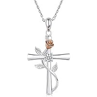 Necklaces for Women Cross Rose Rose Gold Plated Cross Flower Rose Cubic Zirconia Pendant Gift for Birthday 1Pcs (Color : White)