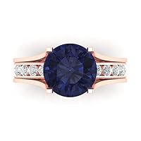 Clara Pucci 2.89ct Round Cut Solitaire Blue Sapphire Simulant Engagement Promise Anniversary Bridal Ring Band set Sliding 18K Rose Gold