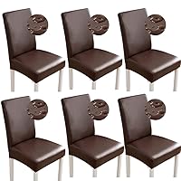 Stretch Dining Chair Covers Waterproof PU Leather Chair Slipcovers Chair Protector Cover Universal Chair Covers for Dining Room Kitchen Hotel (Set of 6, Coffee)