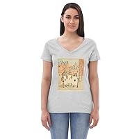 Women’s Recycled v-Neck t-Shirt | Vintage Queen of Hearts Print Light Heather Grey