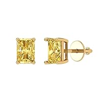 1.9ct Emerald Cut Solitaire Natural Yellow Citrine Unisex Stud Earrings 14k Yellow Gold Screw Back conflict free Jewelry