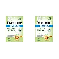 Dramamine Nausea Relief Ginger Chews, Lemon-Honey-Ginger, 40 Count and 20 Count