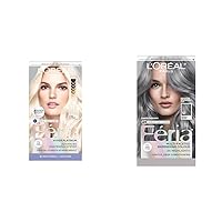 L'Oreal Paris Feria Hair Color Bundle - Hyper Platinum Advanced 8 Level Lightening System with Anti-Brass Conditioner and Multi-Faceted Shimmering Smokey Silver Permanent Hair Dye Kit