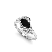 2.00 CT Unique Marquise Black Diamond Ring 14K White Gold Black Onyx Engagement Ring Vintage Black Gemstone Promise Rings Art Deco