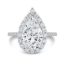 Riya Gems 4 CT Pear Cut Colorless Moissanite Engagement Ring Wedding Band Gold Silver Eternity Solitaire Ring Halo Ring Vintage Antique Anniversary Promise Gift Her, Designer Bridal Ring