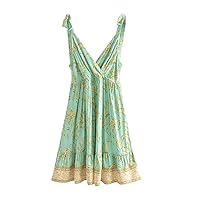 Boho Rayon Cotton Dresses V Neck Sleeveless Strapless Backless Zipper Summer Beach Holiday Short Dress Woman