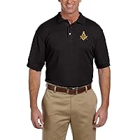 Gold Square & Compass Embroidered Masonic Men's Polo Shirt