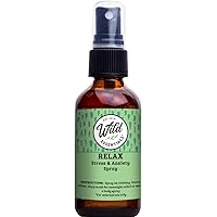 Wild Essentials Relax All Natural Spray, 2 Ounce, 60ml, for Calming, Anti-Stress, Meditation, Made with 100% Essential Oils and Organic Witch Hazel, Aromatherapy, Room, Linen, Body Spray