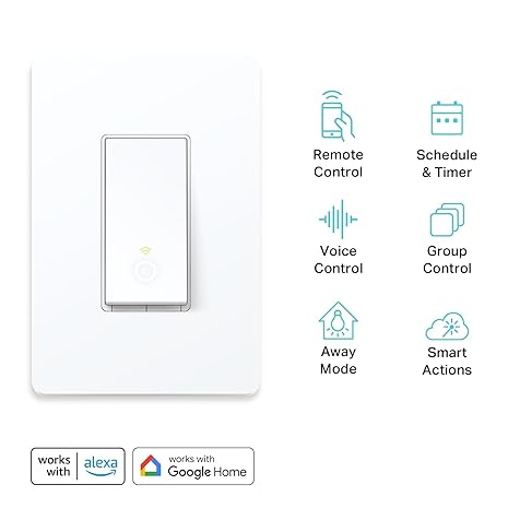 Kasa Smart Light Switch HS200, Single Pole, Needs Neutral Wire, 2.4GHz Wi-Fi Light Switch Works with Alexa and Google Home, UL Certified, No Hub Required , White, HS200