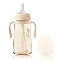No-Spill Sippy Cup with Weighted Straw with Handle, Drink from Any Angle for Babies & Toddlers, Customizable, PPSU Learner Cup, Ivory (10 oz)