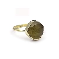 Green Cats Eye Cushion Shape Gemstone Ring | Handmade Adjustable Ring | Single Stone Gold Plated Ring | Gift For Her | Jewelry 1094 47F