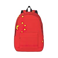 Chinese Flag Print Canvas Laptop Backpack Outdoor Casual Travel Bag Daypack Book Bag For Men Women