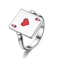 Polished Stainless Steel Reversible Poker Card Ace of Hearts Ring Punk Flippable Ace of Spades Heart Wedding Band for Men Women