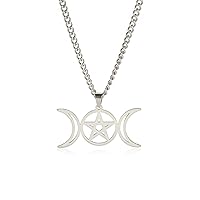 EUEAVAN Triple Moon Goddess Pentagram Star Pendant Necklace Amulet Pentagram Religion Stainless Steel Jewelry Symbol Witchcraft Gifts For Women Girls