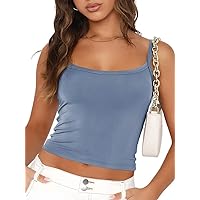 Trendy Queen Womens Camisole Tank Tops Adjustable Spaghetti Strap Undershirt Basics Cute Crop Tops for Women Summer Clothes