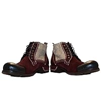 PeppeShoes Modello Obello - Handmade Italian Mens Color Burgundy Ankle Boots - Cowhide Suede - Lace-Up