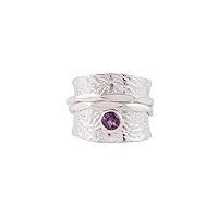925 Sterling Silver Amethyst Spinner Ring | Fidget Band Meditation Ring (Purple)