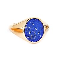 Oval Lapis Lazulis Signet Ring, Gold Flat Lapis Lazuli Pinky Ring