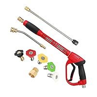 Upgraded Pressure Washer Gun with Extension Replacement Wand, M22 Fitting,7 Inch 30 Degree Curved Rod, 5 Nozzle Tips, 5000 PSI, 47 Inch