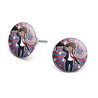 Patriotic Donald Trump with Eagle American Flag Gun Novelty Silver Plated Stud Earrings