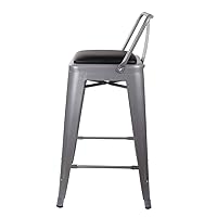 GIA 24-Inch Counter Height Low Back Metal Stool Chair with Vegan Leather Seat, Gray