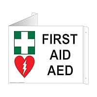 First Aid AED Reflective Wall Sign, Triangle Projection-Mount, 13x10 inch Aluminum for Emergency Response