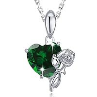 HAOSG 925 Sterling Sliver Rose & Love Heart Birthstone Necklace Created Garnet January Birthday Jewelry Gift for Women Girls Her, 16