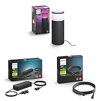 Philips Hue White and Color Ambiance Calla Outdoor Light Extension & 100W Outdoor Power Supply, Weather Proof, Black & Outdoor 16 Foot Cable Extension - (1) 16 Foot Cable