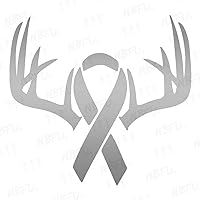 Decals Breast Cancer Deer Moose Horn Ribbon 1 (Metallic Silver) (Set of 2) Premium Waterproof Vinyl Decal Stickers Laptop Phone Accessory Helmet Car Window Bumper Mug Tuber Cup Door Wall