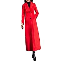 PENER Women's Long Thick Warm Red Wool Jacket Trench Coat Winter Peacoat Outwear