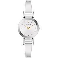 Bulova Marc Anthony Ladies Modern Diamond Silver Stainless Steel Bangle Bracelet Watch,Silver White Dial, Style: 96P241